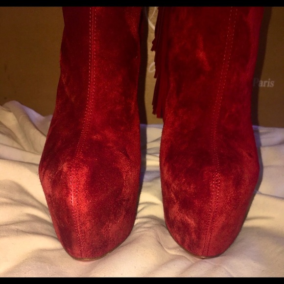 NEW Christian Louboutin INTERLOPA 160 Velours Fringe Boots - Picture 2 of 10